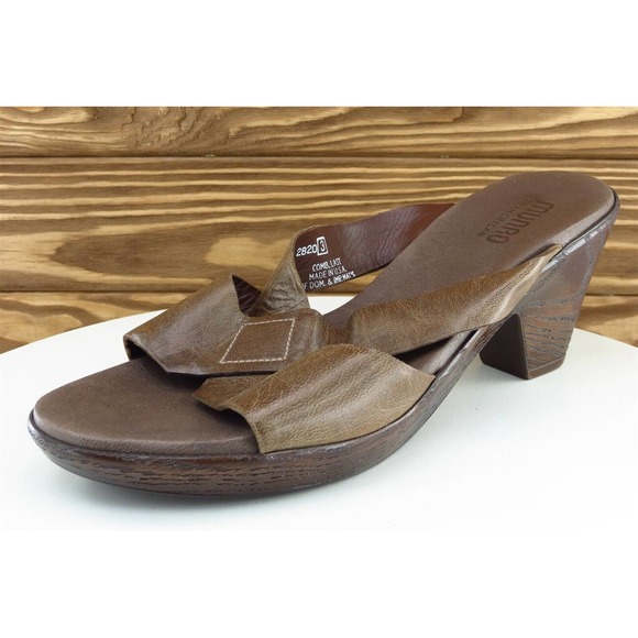Munro Sz 10 M Brown Slide Leather Women Sandals‎ 2820 - Picture 1 of 8